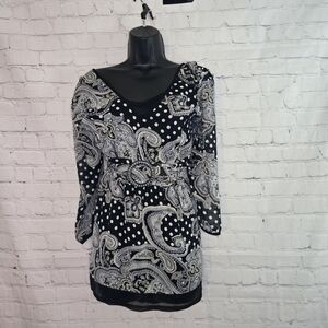Y2k Essentials Polka Paisley Dot V-Neck Babydoll Top Xl buckle tie back Retro